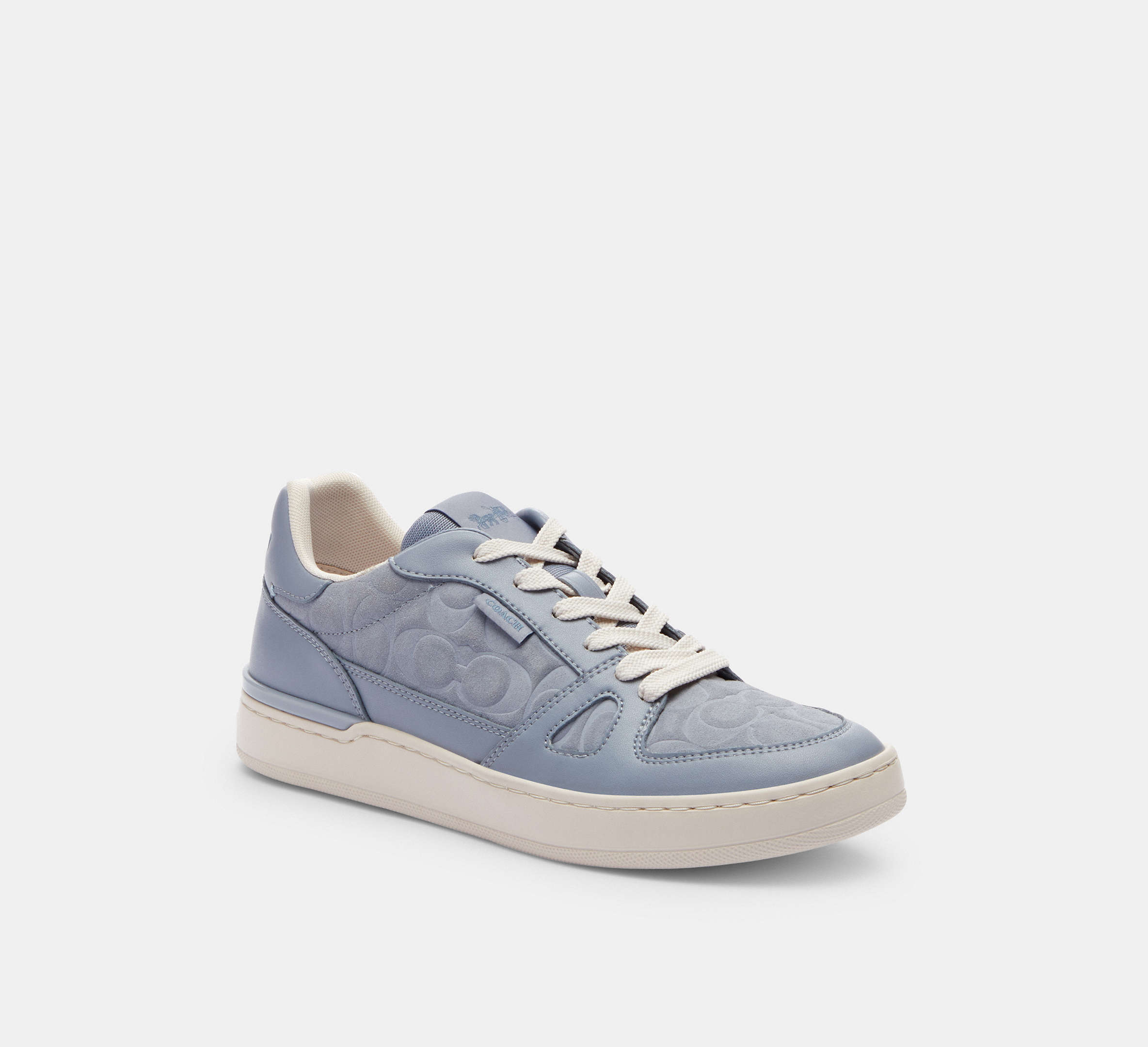 COACH®,CLIP COURT LOW TOP SNEAKER IN SIGNATURE SUEDE,Mixed Materials,Grey,Front View