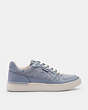COACH®,CLIP COURT LOW TOP SNEAKER IN SIGNATURE SUEDE,Mixed Materials,Grey,Angle View