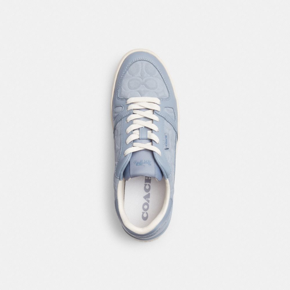 COACH®,CLIP COURT LOW TOP SNEAKER IN SIGNATURE SUEDE,Grey,Inside View,Top View