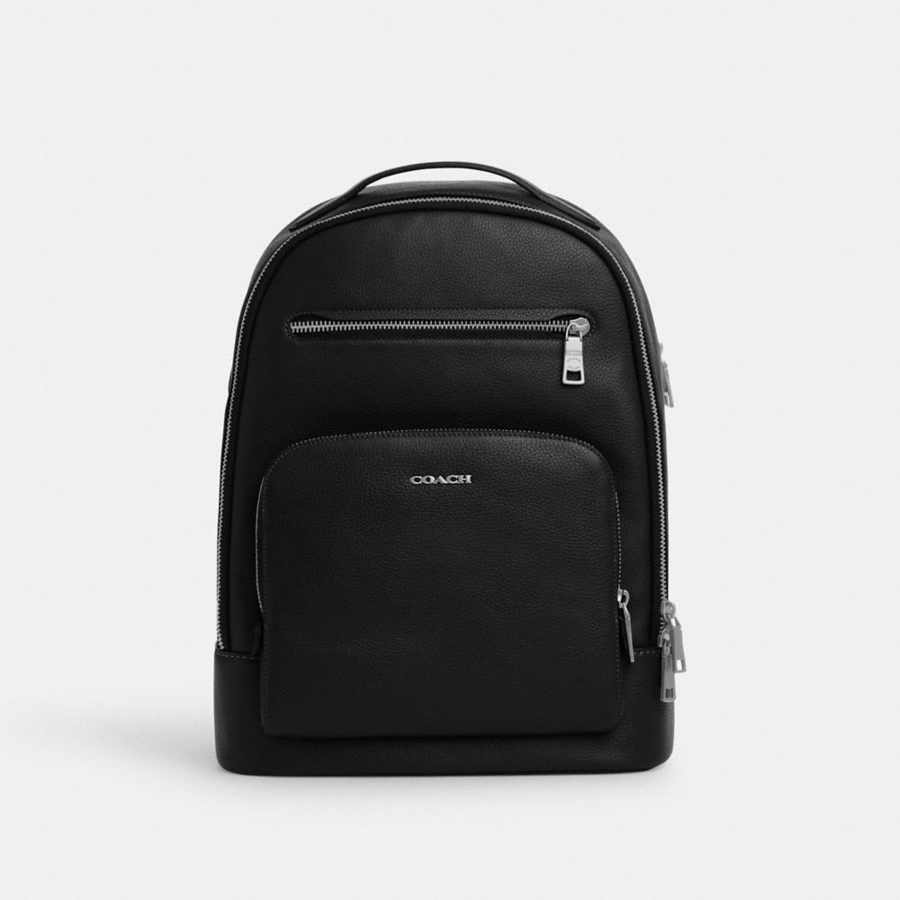 COACH®,ETHAN BACKPACK,Pebbled Leather,X-Large,Silver/Black,Front View