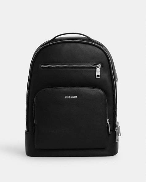 COACH®,ETHAN BACKPACK,Pebbled Leather,Silver/Black,Front View