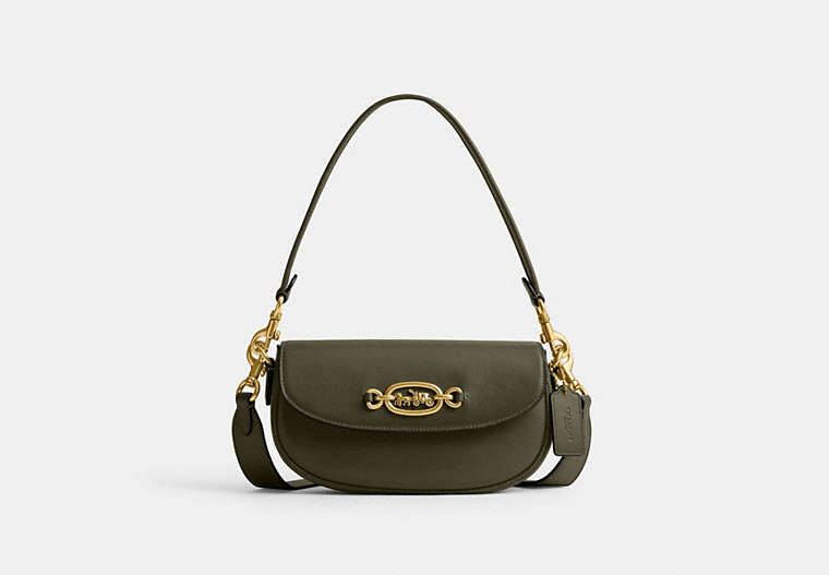 COACH®,HARLEY SHOULDER BAG 23,Glovetanned Leather,Small,Brass/Army Green,Front View