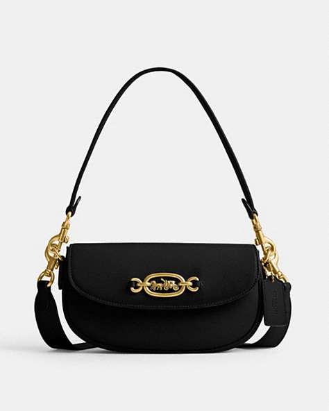 COACH®,HARLEY SHOULDER BAG 23,Glovetanned Leather,Small,Brass/Black,Front View