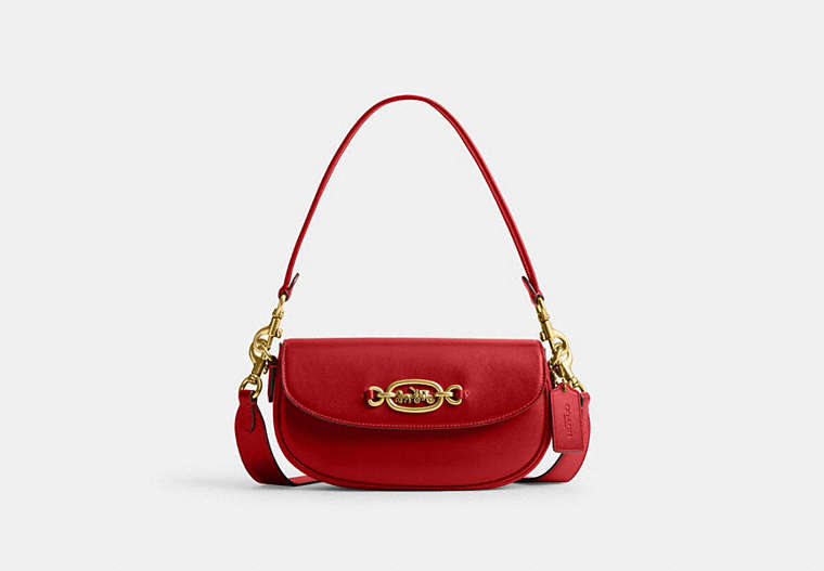 COACH®,HARLEY SHOULDER BAG 23,Glovetanned Leather,Small,Brass/Sport Red,Front View