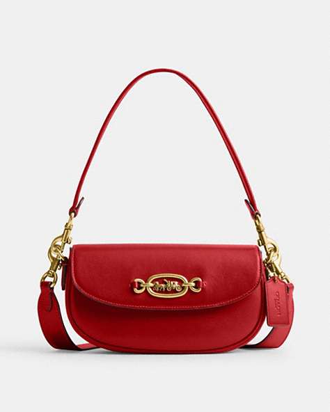 COACH®,HARLEY SHOULDER BAG 23,Glovetanned Leather,Small,Brass/Sport Red,Front View