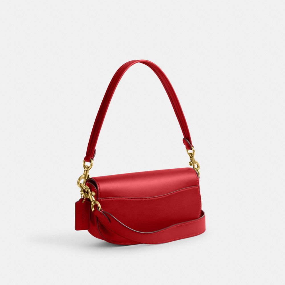 COACH®,HARLEY SHOULDER BAG 23,Glovetan Leather,Small,Brass/Sport Red,Angle View