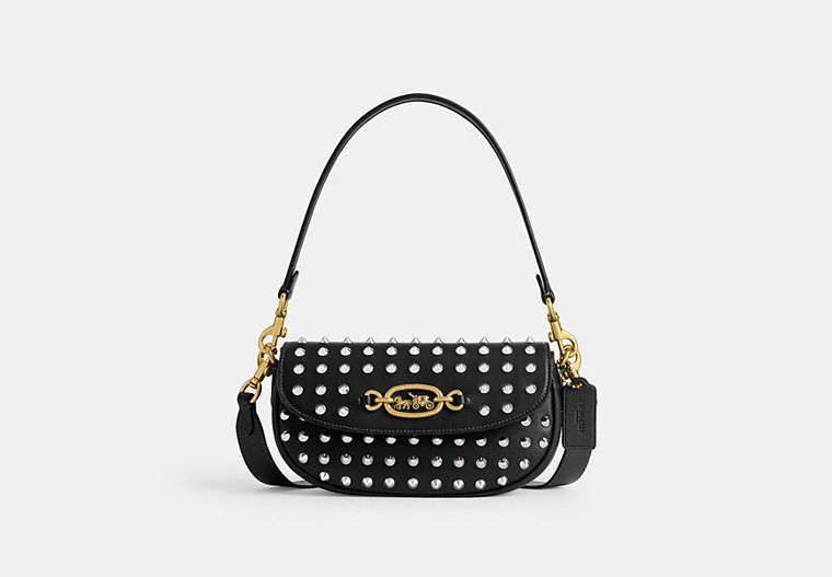 COACH®,HARLEY SHOULDER BAG 23 WITH STUDS,Glovetanned Leather,Small,Brass/Black,Front View