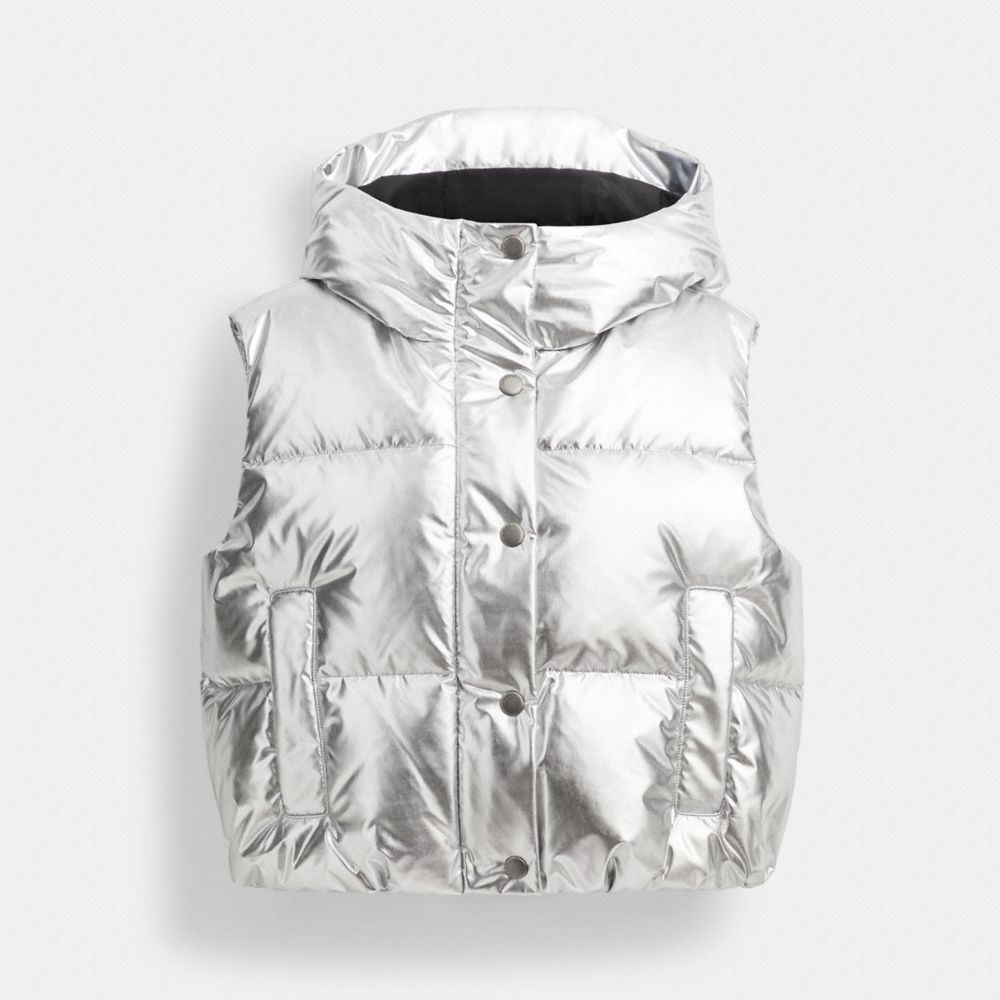 Silver puffer shop vest womens