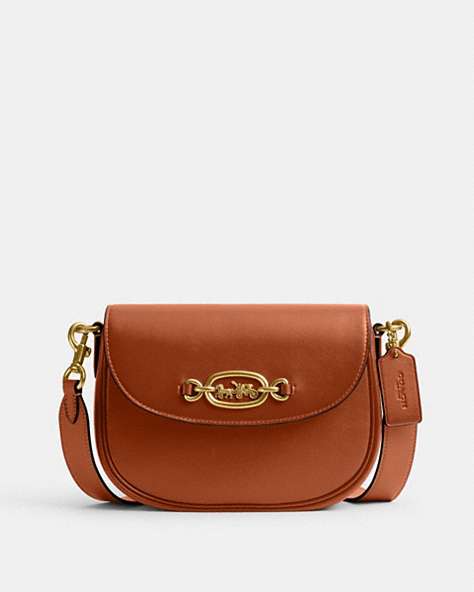 COACH®,HARLEY CROSSBODY BAG,Glovetanned Leather,Medium,Brass/Burnished Amber,Front View