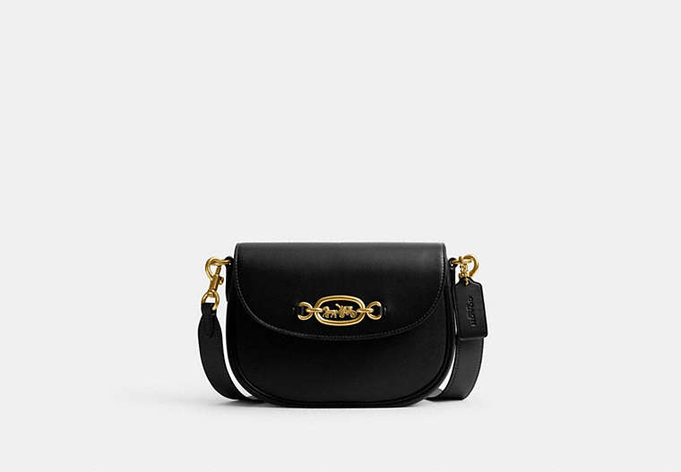 COACH®,HARLEY CROSSBODY BAG,Glovetanned Leather,Medium,Brass/Black,Front View