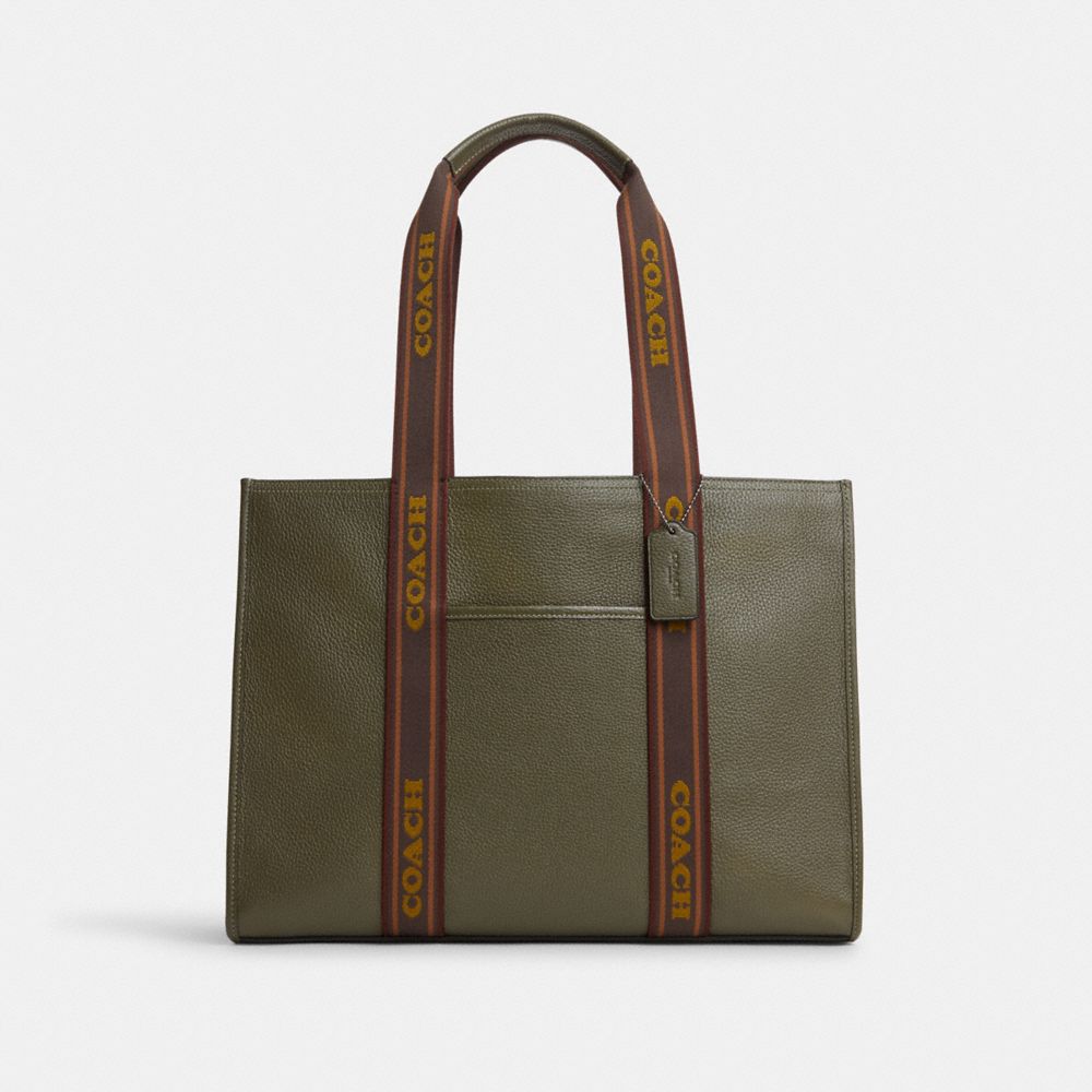 COACH®,LARGE SMITH TOTE BAG,Leather,X-Large,Gunmetal/Olive Drab,Front View
