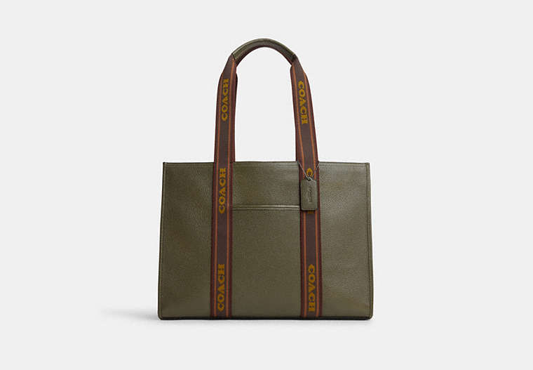 COACH®,LARGE SMITH TOTE,Leather,Gunmetal/Olive Drab,Front View image number 0