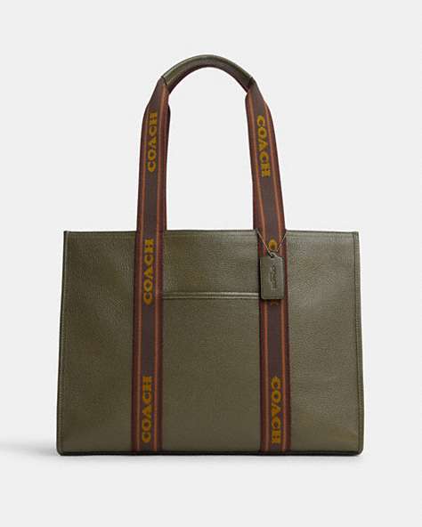 COACH®,LARGE SMITH TOTE,Leather,X-Large,Gunmetal/Olive Drab,Front View