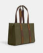 COACH®,LARGE SMITH TOTE BAG,Leather,X-Large,Gunmetal/Olive Drab,Angle View