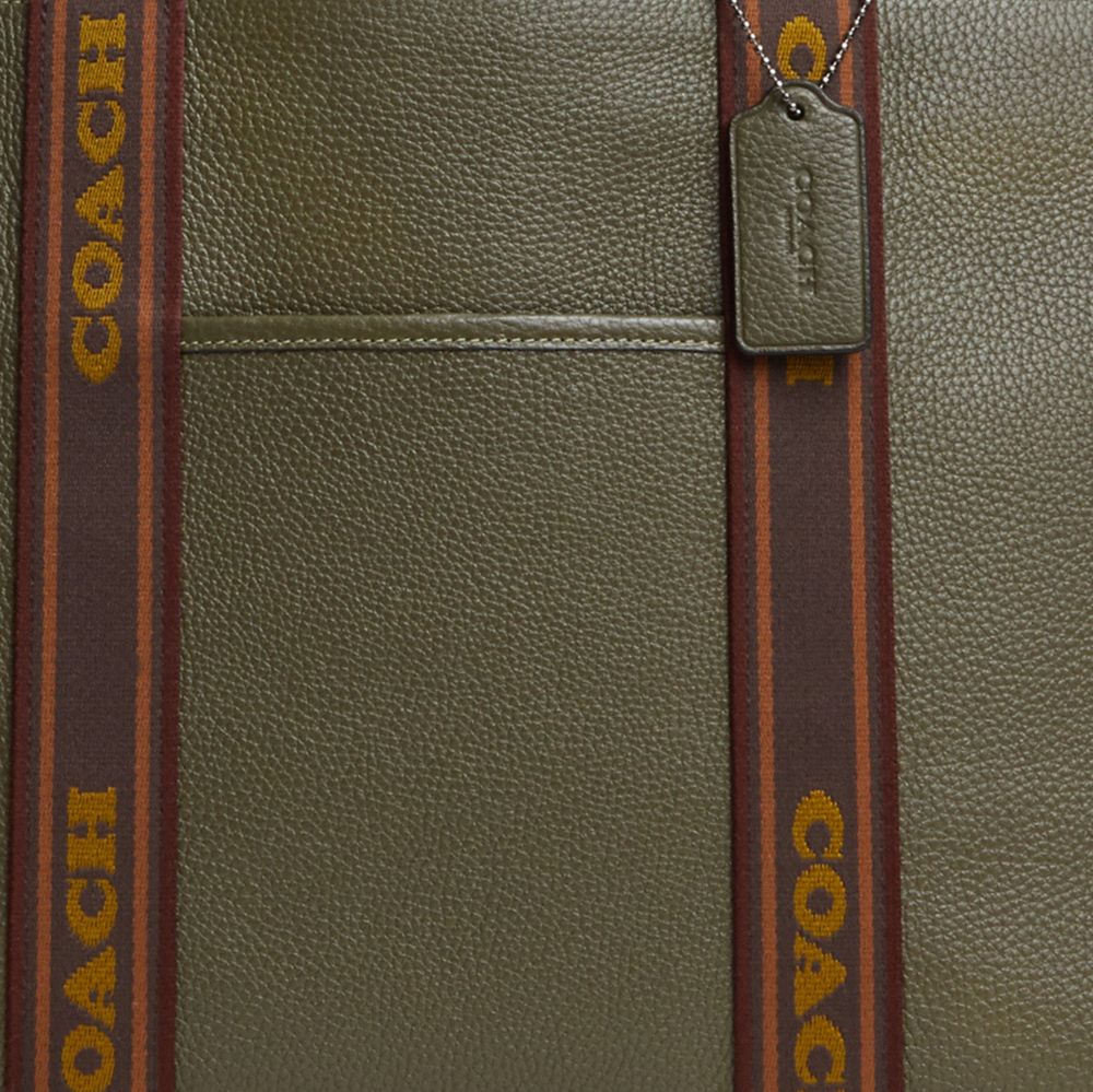 COACH®,Large Smith Tote Bag,Leather,Tote,Word Embellishment,Stripe,Gusset,Silver Metal,Casual,Olive
