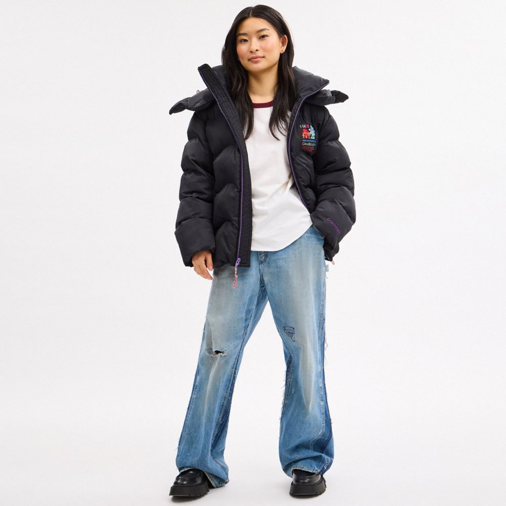 COACH®,Coachtopia Loop Quilted Puffer Jacket,Recycled Polyester,Quilted,Down,Puffer,Tag Embellishment,Drawstring,Eco-Frien...,Black,Scale View