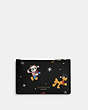 COACH®,DISNEY X COACH ZIP CARD CASE WITH HOLIDAY PRINT,Other,Mini,Gunmetal/Black Multi,Front View