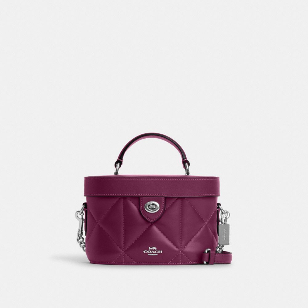 COACH®,KAY CROSSBODY WITH PUFFY DIAMOND QUILTING,Novelty Leather,Medium,Silver/Deep Berry,Front View