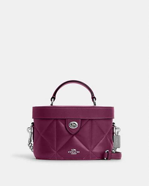 COACH®,KAY CROSSBODY WITH PUFFY DIAMOND QUILTING,Leather,Medium,Silver/Deep Berry,Front View