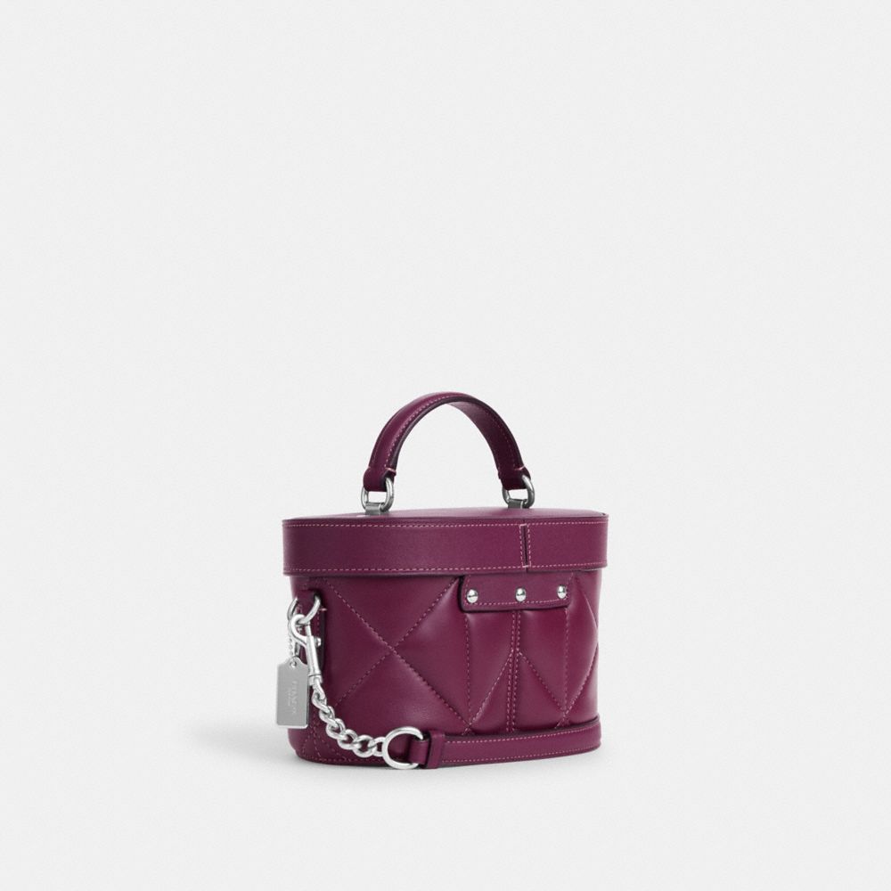 COACH®,KAY CROSSBODY WITH PUFFY DIAMOND QUILTING,Novelty Leather,Medium,Silver/Deep Berry,Angle View