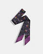 COACH®,SIGNATURE COUNTRY FLORAL PRINT SILK SKINNY SCARF,Graphite/Purple,Front View