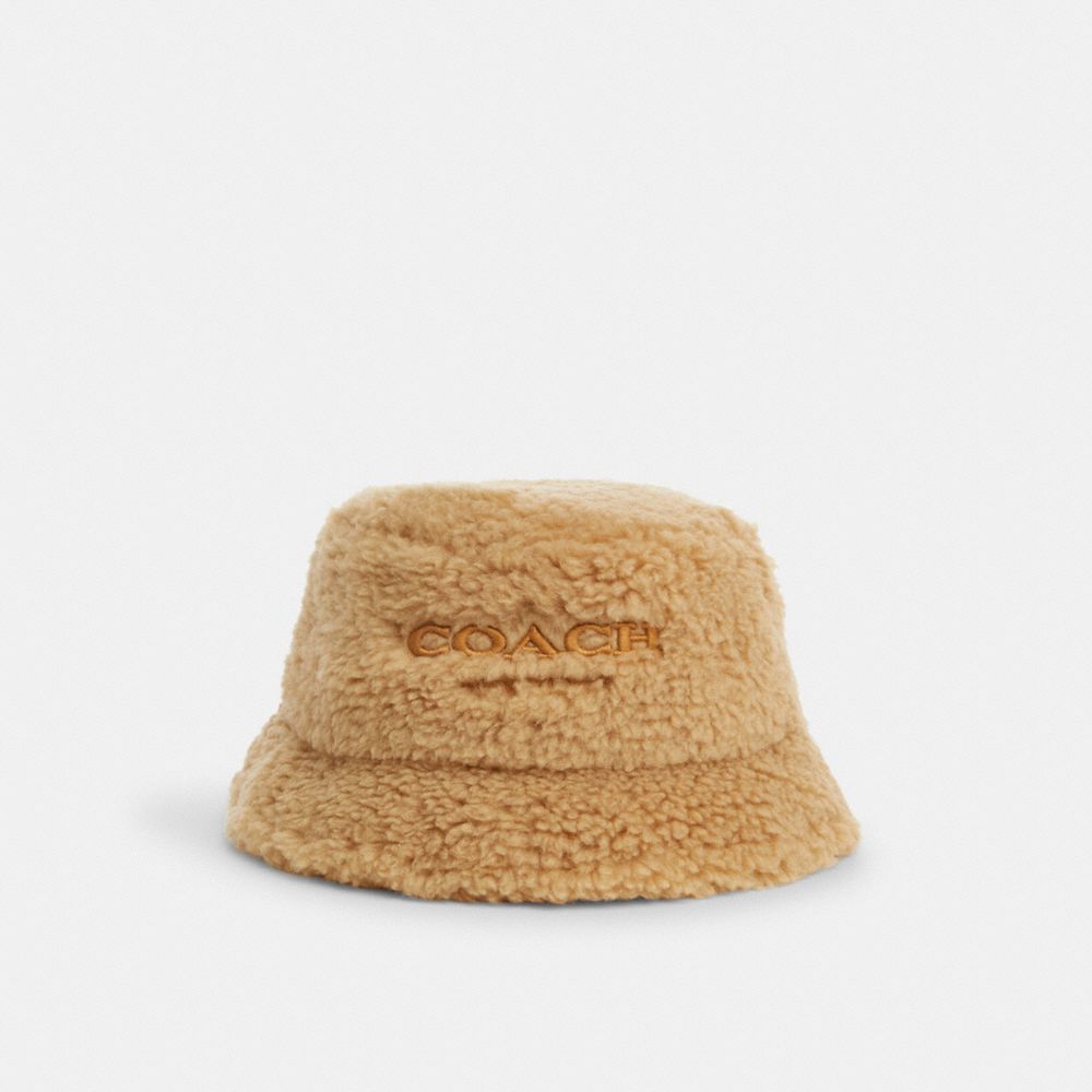COACH®,SHERPA BUCKET HAT,Caramel,Front View