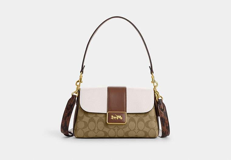 COACH®,GRACE SHOULDER BAG IN SIGNATURE CANVAS,Medium,Gold/Khaki Chalk Multi,Front View image number 0