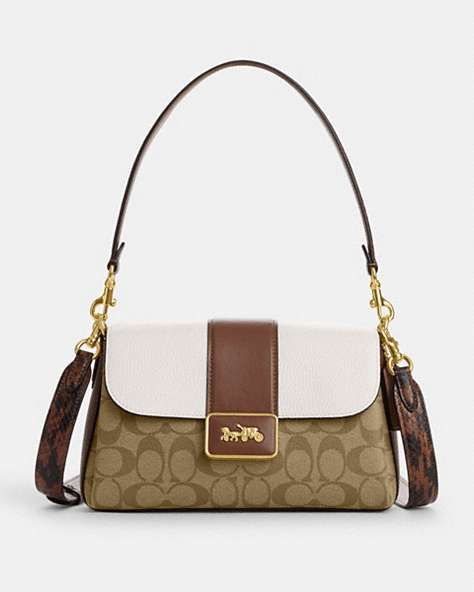 COACH®,GRACE SHOULDER BAG IN SIGNATURE CANVAS,Medium,Gold/Khaki Chalk Multi,Front View