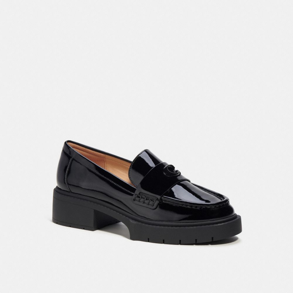 COACH®,Leah Loafer,Lining Leather,Leather,Rubber,Pumps,Loafer,Foam,Logo,Penny Loafer,Cushioned,Day Party,Black,Front View