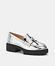 COACH®,LEAH LOAFER IN SILVER METALLIC,Leather,Night owl,Silver,Front View