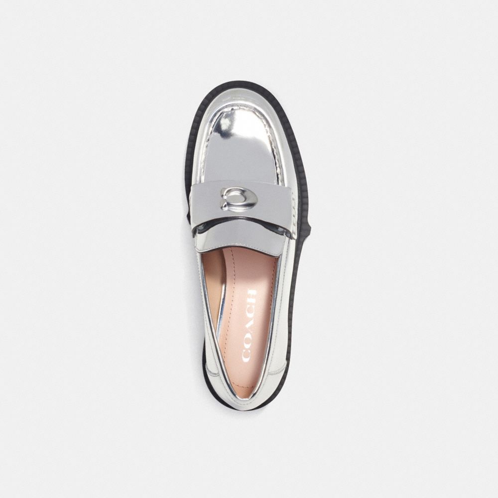 COACH®,LEAH LOAFER IN SILVER METALLIC,Leather,Silver,Inside View,Top View