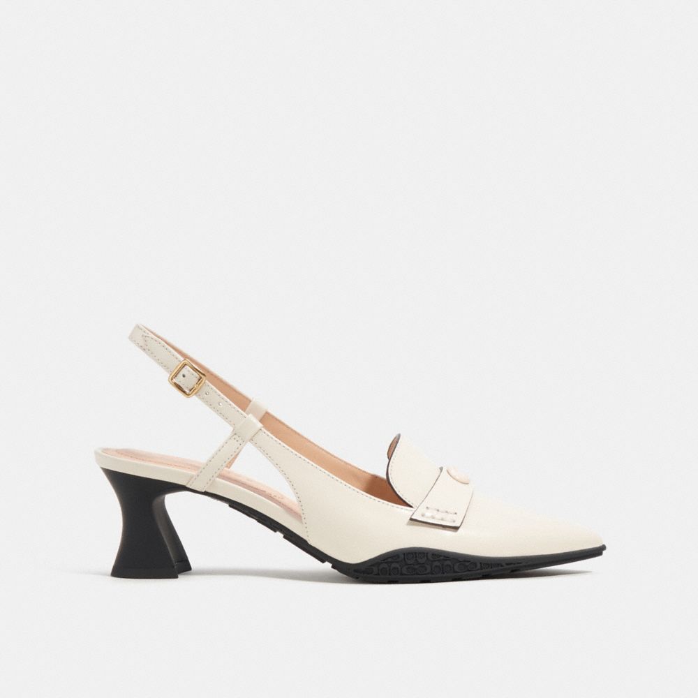 COACH®,Nikola Hybrid Slingback,Lining Leather,Leather,Rubber,Pumps,Cut Out,Embossed,Logo,Penny Loafer,Work,,Angle View