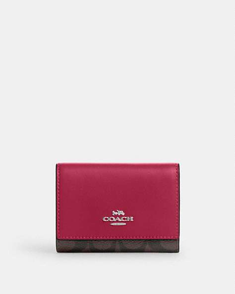 COACH®,MICRO WALLET IN SIGNATURE CANVAS,pvc,Silver/Brown/Bright Violet,Front View