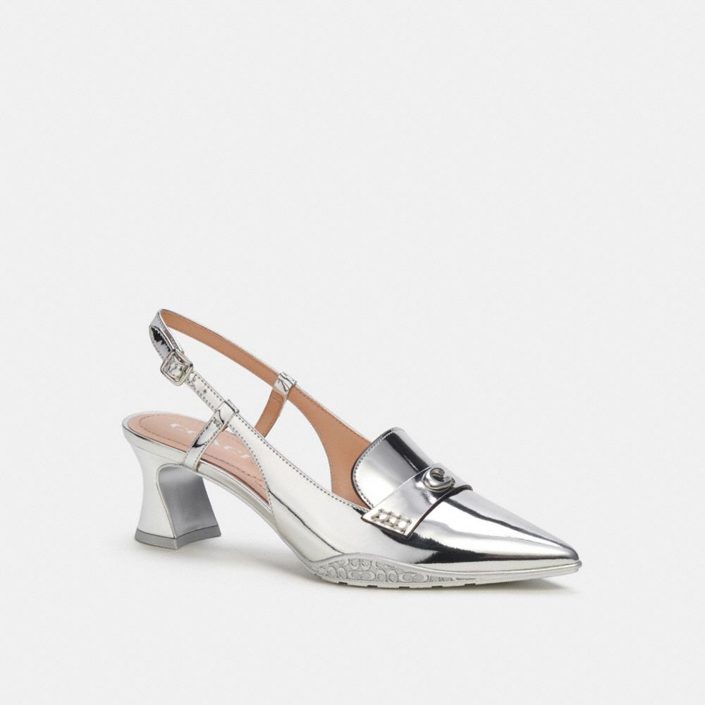 COACH®,NIKOLA HYBRID SLINGBACK IN SILVER METALLIC,Leather,Shine,Silver,Front View