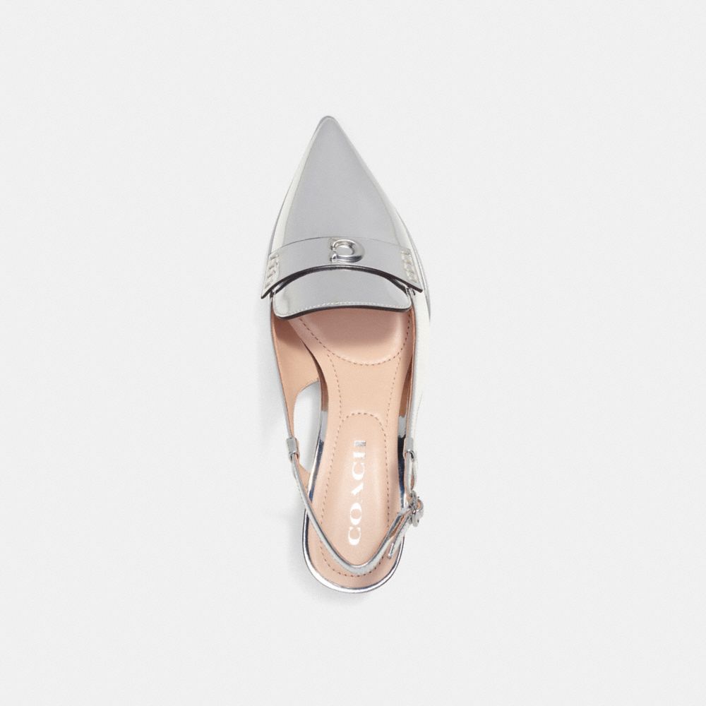COACH®,Nikola Hybrid Slingback In Silver Metallic,Lining Leather,Leather,Rubber,Pumps,Logo,Embossed,Penny Loafer,Cut Out,M...,Metallic,Silver,Inside View,Top View