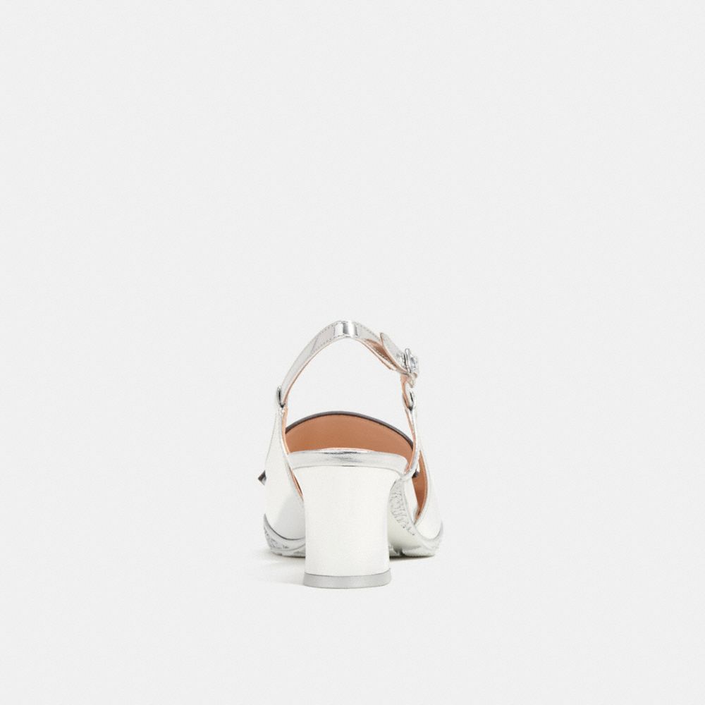 COACH®,Nikola Hybrid Slingback In Silver Metallic,Lining Leather,Leather,Rubber,Pumps,Logo,Embossed,Penny Loafer,Cut Out,M...,Metallic,Silver,Alternate View