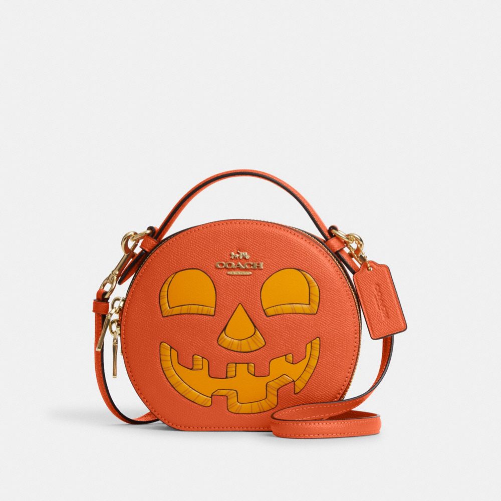COACH®,CANTEEN CROSSBODY BAG WITH HALLOWEEN PUMPKIN,Novelty Leather,Small,Im/Bright Orange Multi,Front View