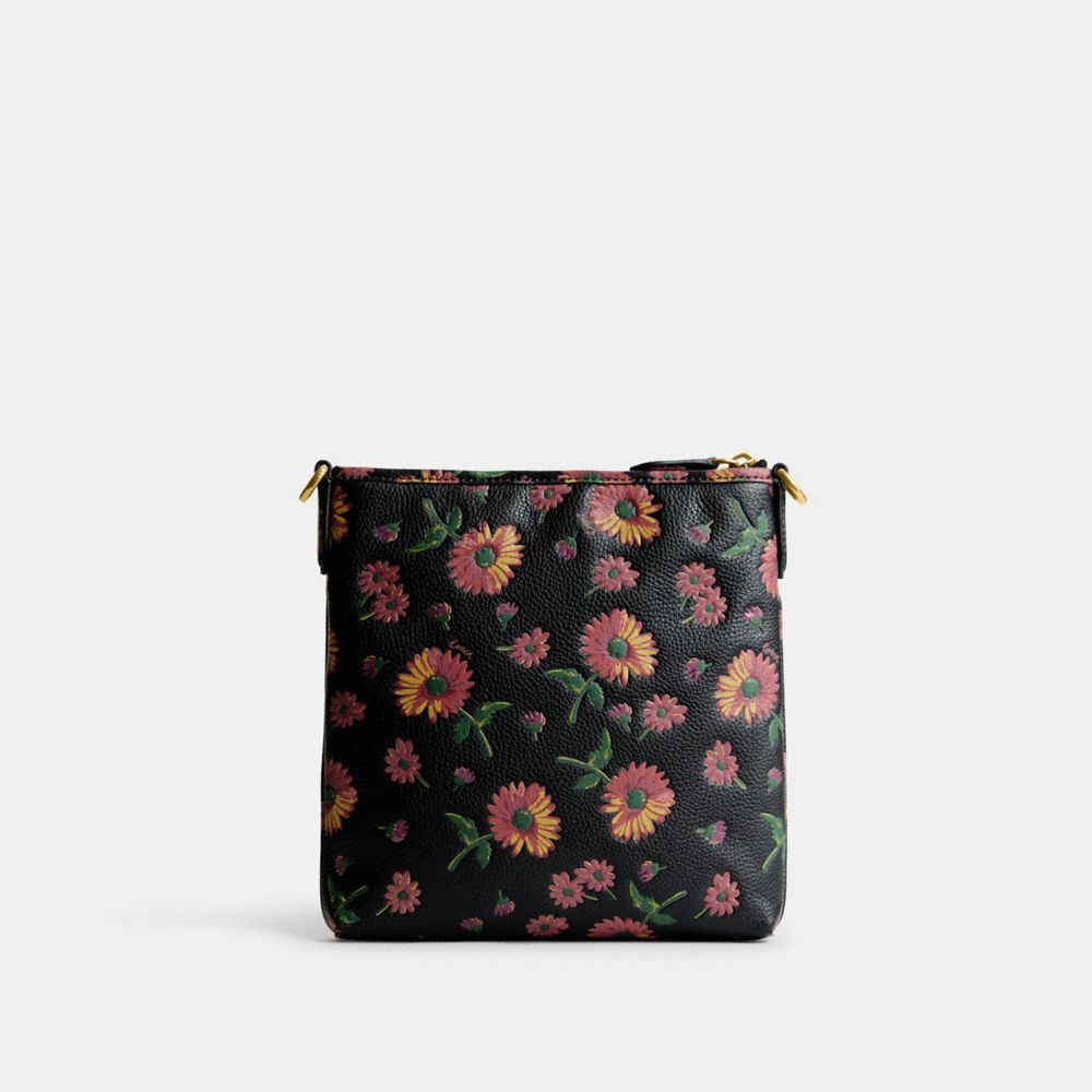 COACH®,SAC MESSENGER À BANDOULIÈRE KITT AVEC IMPRIMÉ FLORAL,Cuir maroquiné raffiné,Laiton/Noir multi,Back View