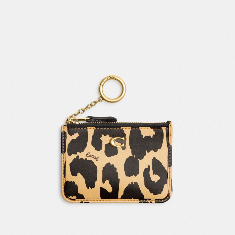 COACH®,MINI SKINNY ID CASE WITH LEOPARD PRINT,Glovetanned Leather,Mini,Brass/Leopard,Front View