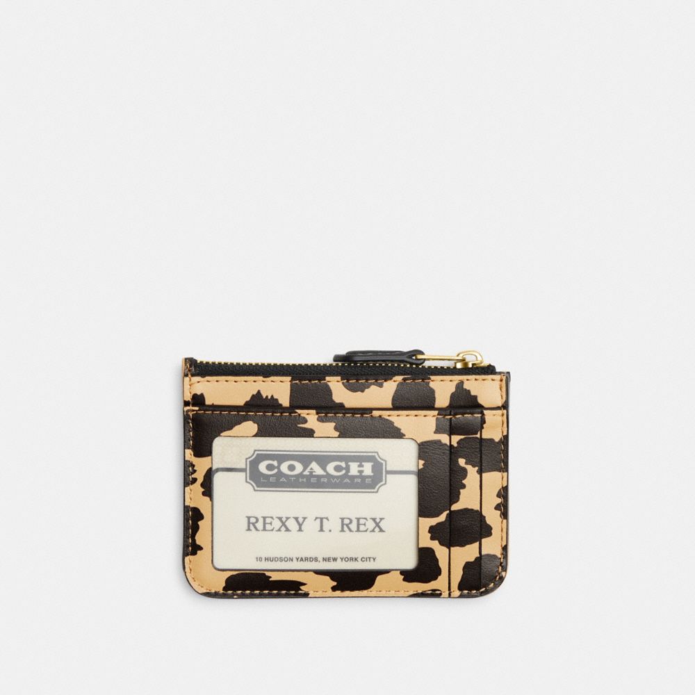 COACH®,MINI SKINNY ID CASE WITH LEOPARD PRINT,Glovetanned Leather,Mini,Brass/Leopard,Back View