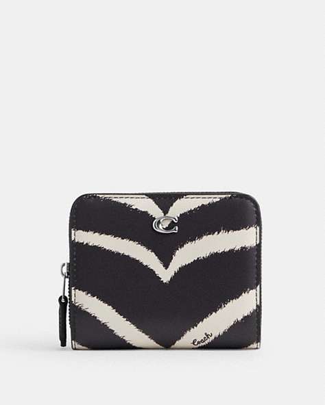 COACH®,BILLFOLD WALLET WITH ZEBRA PRINT,Refined Calf Leather,Silver/Zebra,Front View