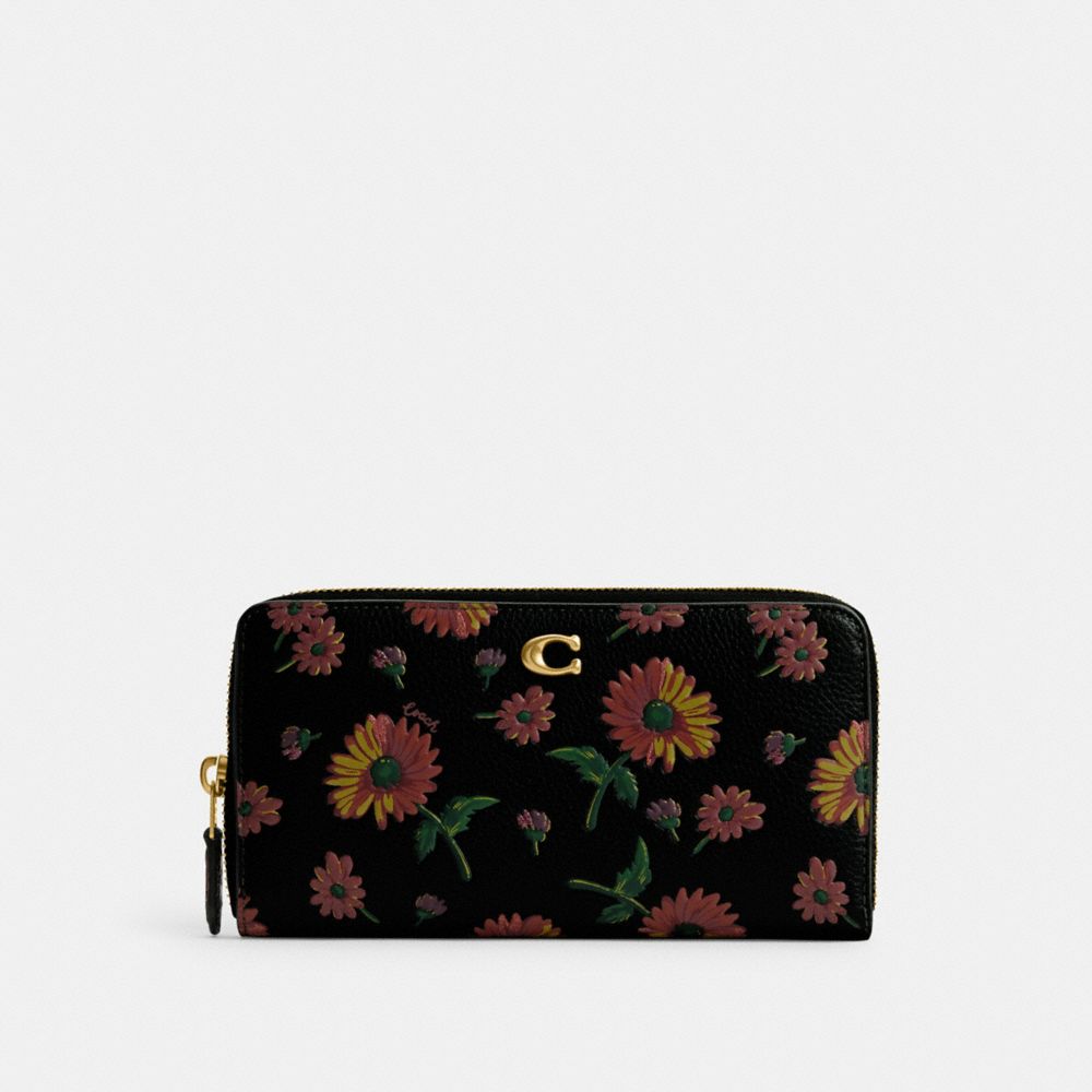 Flower Lock Compact Wallet in Coated Canvas, Gold Hardware