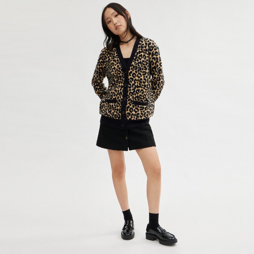 COACH®,LEOPARD CARDIGAN,wool,Tan Multi,Scale View