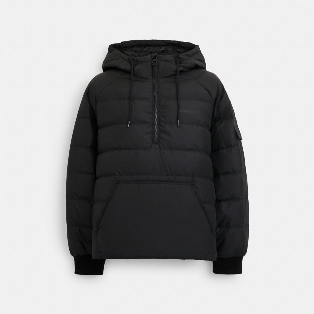 COACH®,QUILTED HOODIE,Black,Front View