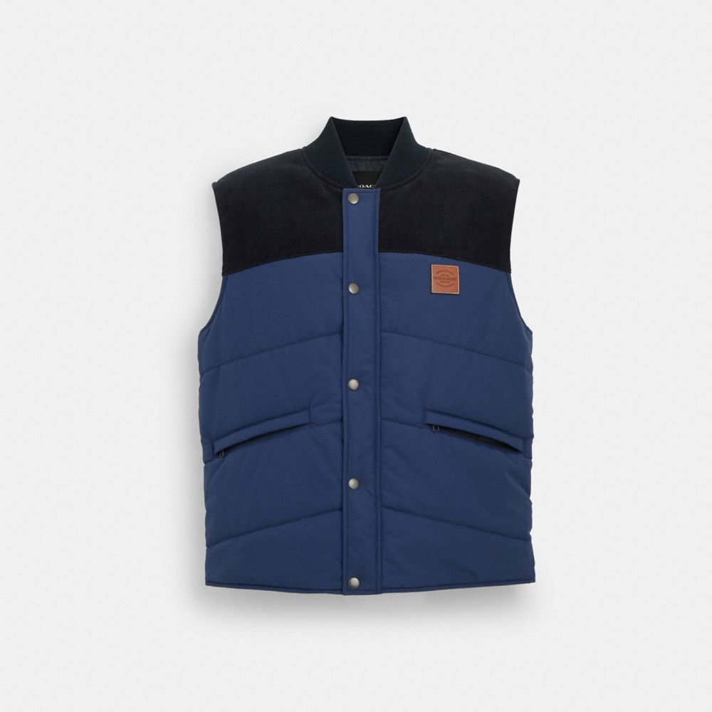 COACH®,CORDUROY VEST,Navy,Front View