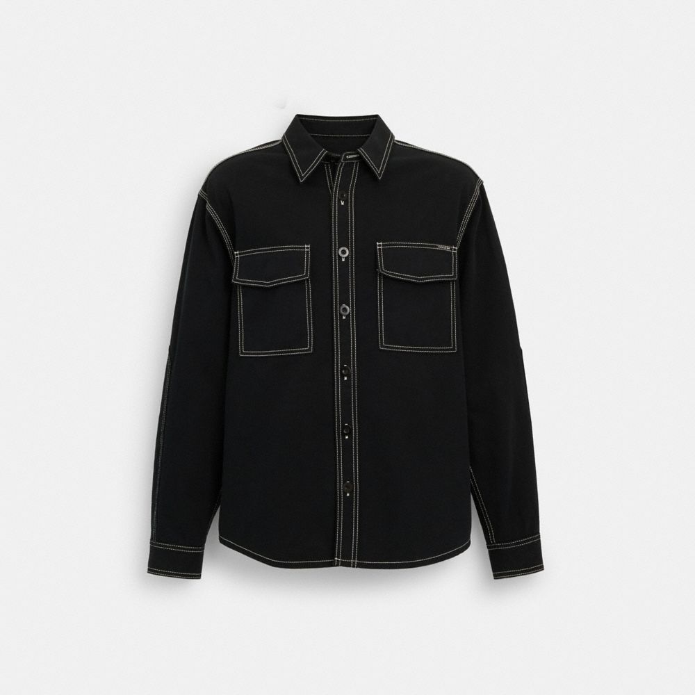 COACH®,TWILL OVERSHIRT IN ORGANIC COTTON AND RECYCLED POLYESTER,Black,Front View