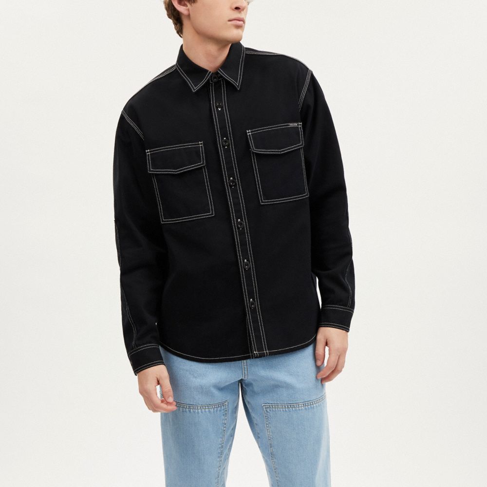 COACH®,TWILL OVERSHIRT,cotton,Black,Scale View