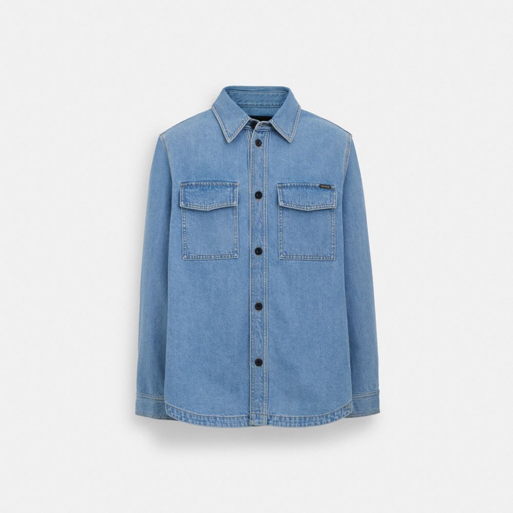 COACH®,Denim Overshirt,Denim,Cotton,Button Down,Casual,,Front View image number 0