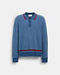 COACH®,KNIT LONG SLEEVE POLO,cotton,Blue/Red,Front View