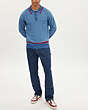 COACH®,KNIT LONG SLEEVE POLO,cotton,Blue/Red,Scale View